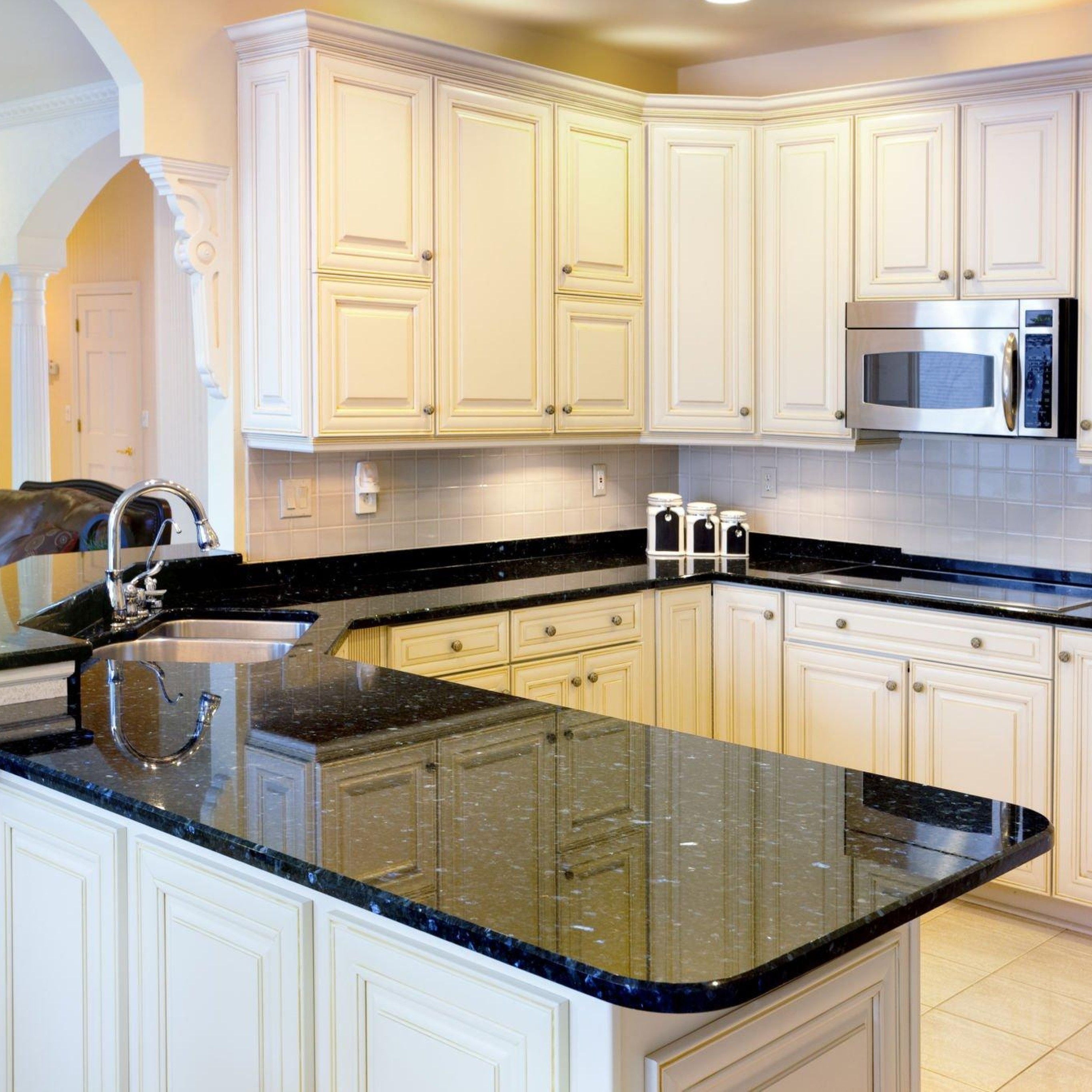 kitchen with black granite counter top